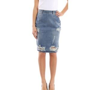 One Teaspoon Freelove Distressed Denim Pencil Fitted Knee Slit Zip Back Size 22
